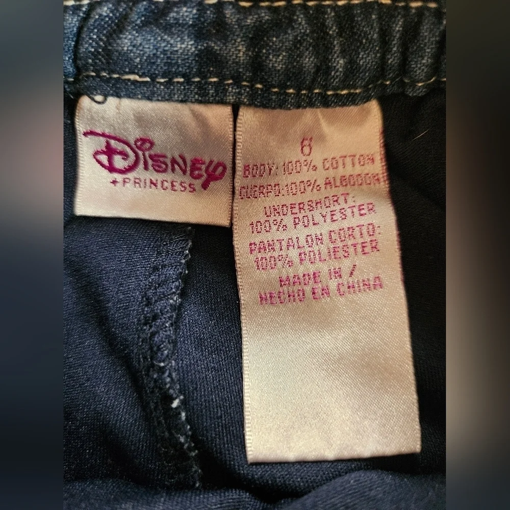 Disney Girls Blue Jean Skirt With Built In Shorts Princess Castle Design Size 6
